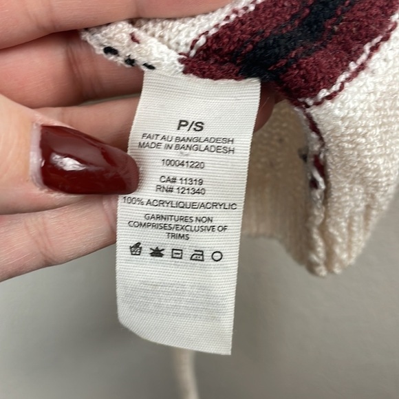 Garage burgundy black and cream striped knit sweater size PS - Picture 4 of 5